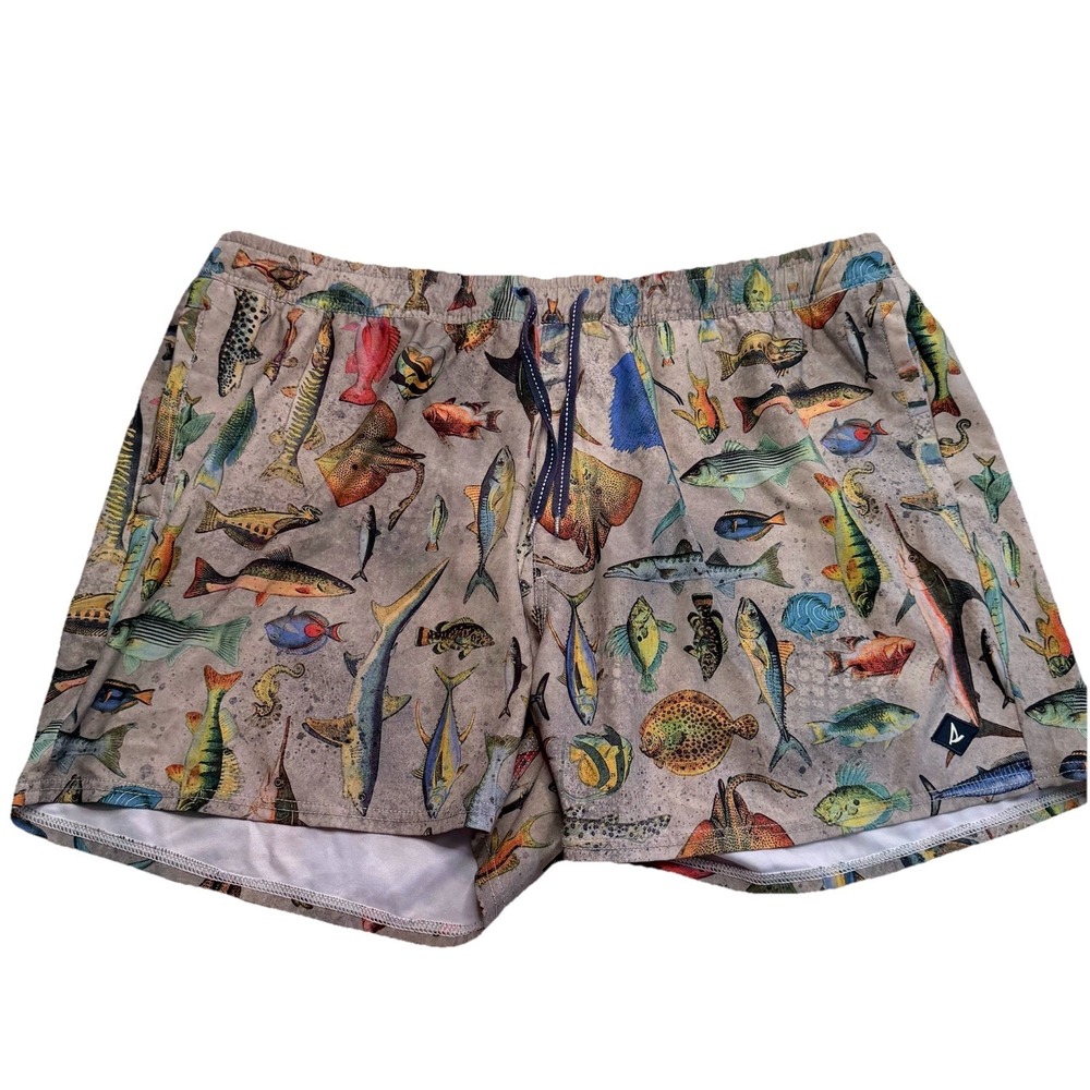 Sperry Swim Trunks Men's 2XL 36x4 Tropical‎ Fish Print Blue Lined Drawstring